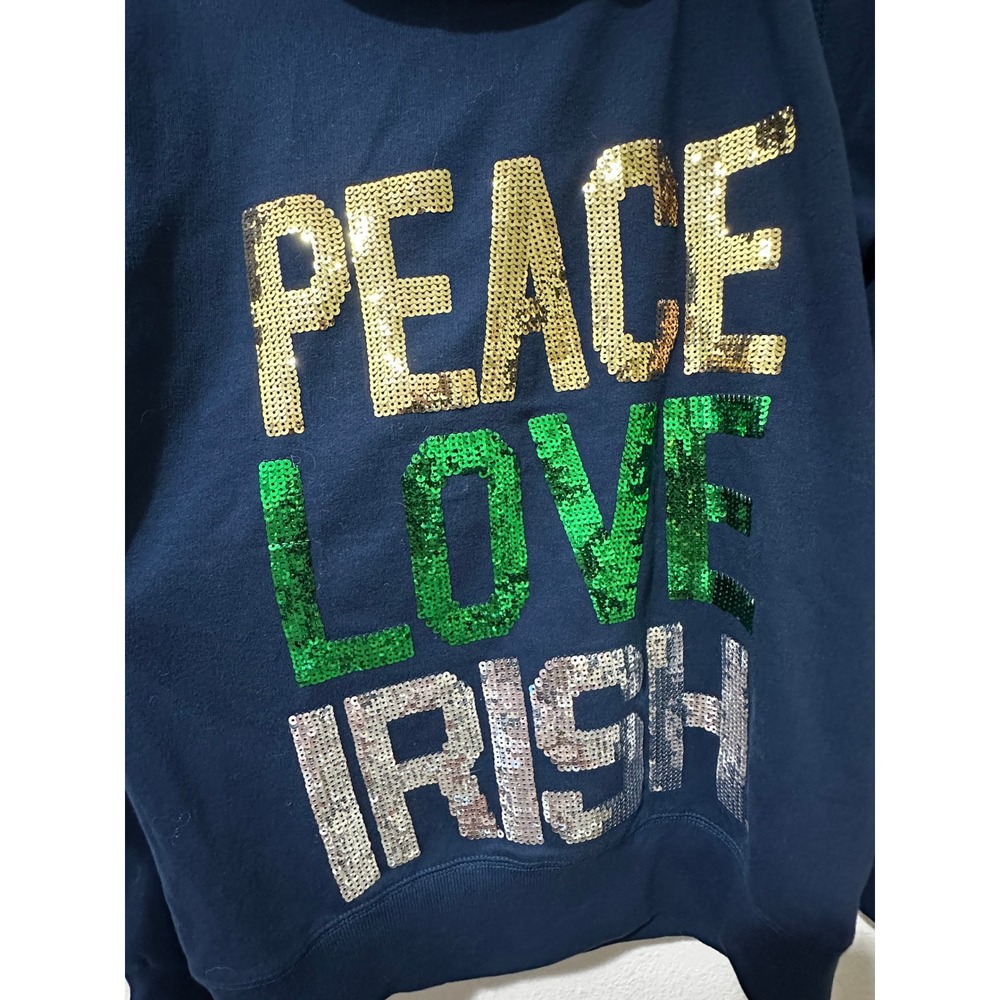 E5 Notre Dame Fighting Irish Hoodie Women Medium Navy Sequin Full Zip Sweatshirt - Picture 5 of 5